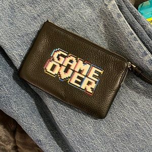 Coach Women's Corner Zip Wristlet Leather Wallet w/ Pac-Man Game Over - Black